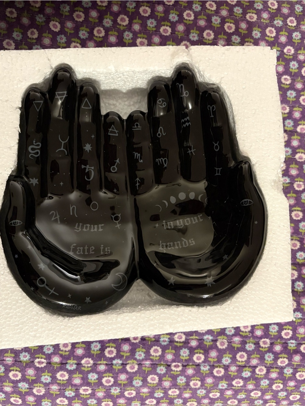 Killstar Black Palm-Shaped Trinket Tray with Occult Symbols